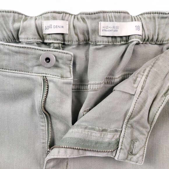 J. Jill Women’s High Rise Green Denim Crop Jeans 18 Cuffed Stretch Straight Leg - Picture 3 of 12